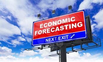 Economic Forecasting - Red Billboard on Sky Background. Business Concept.