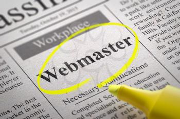 Webmaster Vacancy in Newspaper. Job Search Concept.