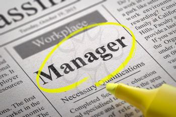 Manager Jobs in Newspaper. Job Search Concept.
