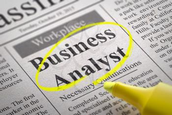 Business Analyst Vacancy in Newspaper. Job Search Concept.