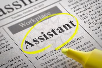 Assistant Jobs in Newspaper. Job Search Concept.