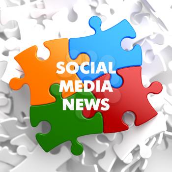 Social Media News on Multicolor Puzzle on White Background.