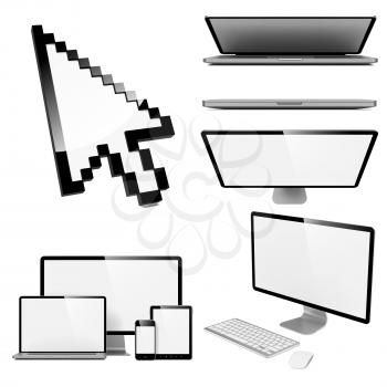 Modern Gadgets Concepts - Set of 3D Computer Monitor, Laptop, Tablet, Smartphones in Different Projections.