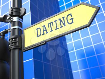 Dating - Signpost on Blue Background of a Modern Building.
