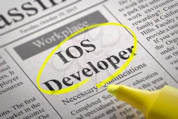 IOS Developer Vacancy in Newspaper. Job Seeking Concept.