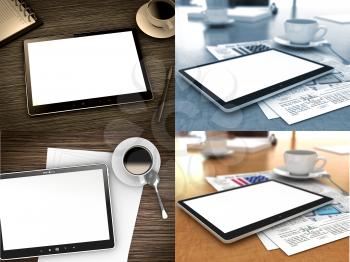 Tablet PC with Blank Screen on Table. Work Concept.