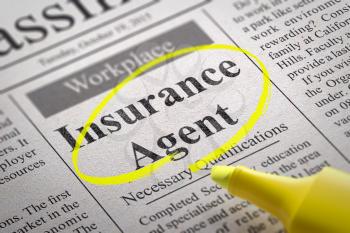 Insurance Agent Vacancy in Newspaper. Job Seeking Concept.