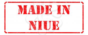 Made in Niue - Inscription on Red Rubber Stamp Isolated on White.