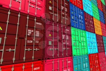 Stacked Colorful Cargo Containers.  Industrial and Transportation Background.