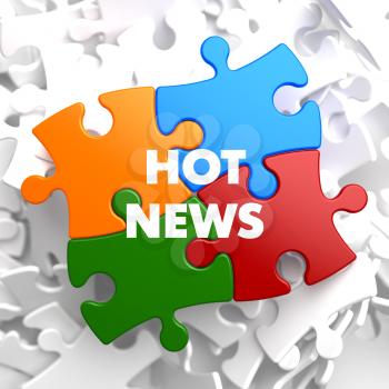 Hot News on Multicolor Puzzle on White Background.