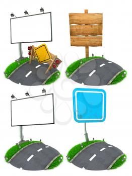 Blank Road Sing Concepts - Set of 3D  Illustrations Isolated on White Background.