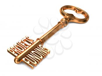 Projects Funding - Golden Key on White Background. Business Concept.