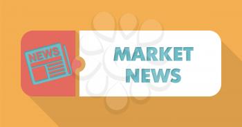 Market News Button in Flat Design with Long Shadows on Blue Background.