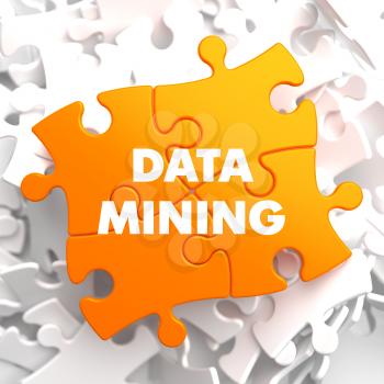 Data Mining on Yellow Puzzle on White Background.