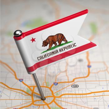 Small Flag of California on a Map Background with Selective Focus.