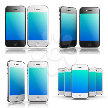 Smartphones Concepts - Set of 3D Black and White Smartphones on Isolated Background.