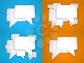Blank Speech Bubble on Blue and Orange Background. Social Media Concept.