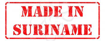 Made in Suriname - Inscription on Red Rubber Stamp Isolated on White.
