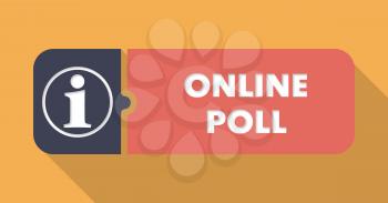 Online Poll Button in Flat Design with Long Shadows on Orange Background.
