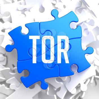 TOR - Blue Puzzle on White Background.