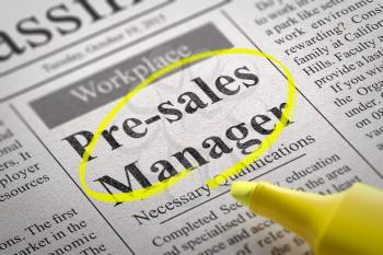 Pre-sales Manager Vacancy in Newspaper. Job Seeking Concept.