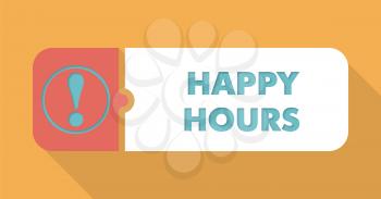 Happy Hours Button in Flat Design with Long Shadows on Blue Background.
