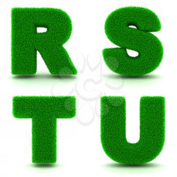Letters RSTU - Alphabet Set of Green Grass on White Background in 3d.