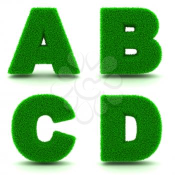 Letters ABCD - Alphabet Set of Green Grass on White Background in 3d.