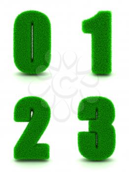 Digits 0, 1, 2, 3 - Set of Green Grass on White Background in 3d.