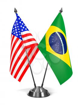 USA and Brazil - Miniature Flags Isolated on White Background.