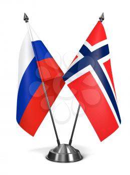 Russia and Norway - Miniature Flags Isolated on White Background.