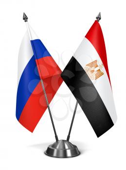Russia and Egypt - Miniature Flags Isolated on White Background.