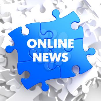 Online News on Blue Puzzle on White Background.