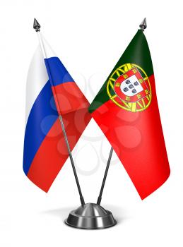 Russia and Portugal - Miniature Flags Isolated on White Background.