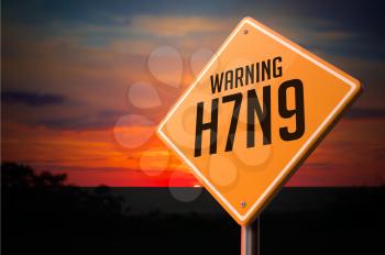 H7N9 on Warning Road Sign on Sunset Sky Background.