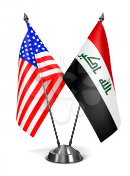 USA and Iraq - Miniature Flags Isolated on White Background.