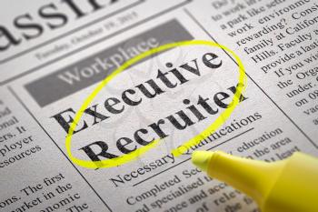 Executive Recruiter Vacancy in Newspaper. Job Search Concept.