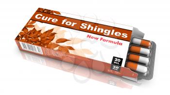 Cure for Shingles, Pills Blister getting out from Brown Box over White Background.