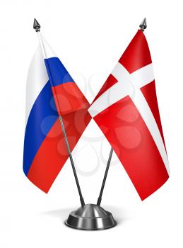 Russia and Denmark - Miniature Flags Isolated on White Background.
