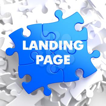 Landing Page on Blue Puzzle on White Background.