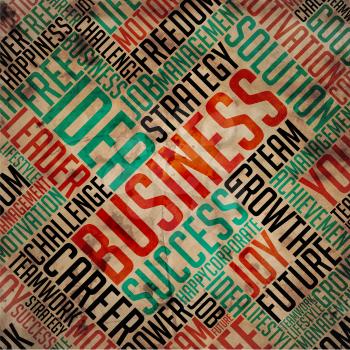 Business - Grunge Printed Word Collage on Old Fulvous Paper.
