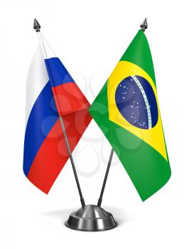 Russia and Brazil - Miniature Flags Isolated on White Background.