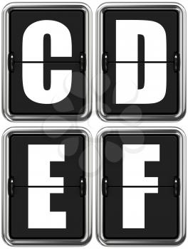 Letters C D E F - Set of Alphabet on Mechanical Scoreboard.