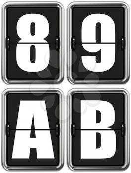 Letters A, B, and Digits 8, 9. Set of Alphabet and Digits on Mechanical Scoreboard.