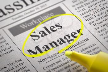 Sales Manager Jobs in Newspaper. Job Seeking Concept.