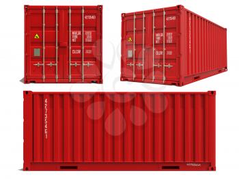 Red Container in Three Dimensions Isolated on White Background.