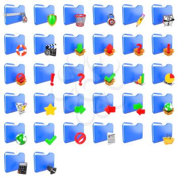 Storage Concept. Set of Different Folders Icons Isolated on White Background.