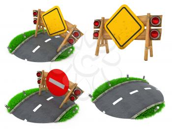 Warning Roadsigns - Set of 3D Illustrations Isolated on White.