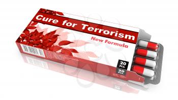 Cure for Terrorism - Red Open Blister Pack Tablets Isolated on White.