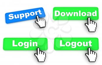 Click Concept. Web Buttons with Hand Cursor Isolated on White Background.